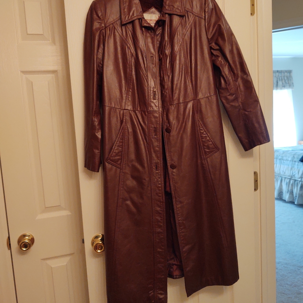 Full-length leather coat with removable lining